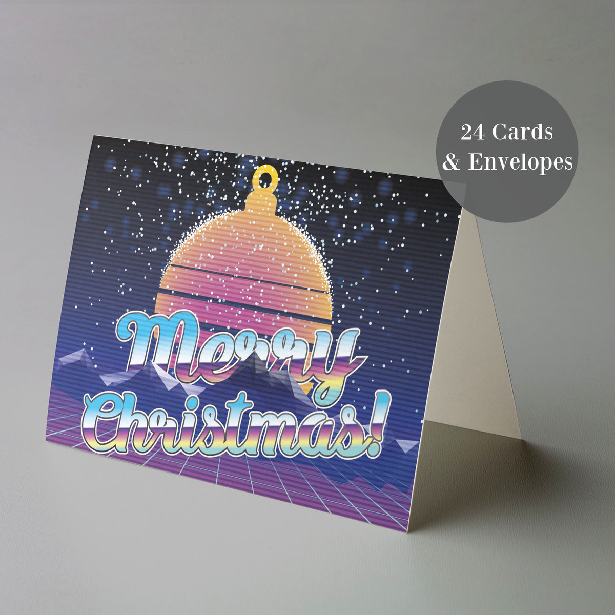 Retro 80s Merry Christmas Greeting Cards, Set of 24