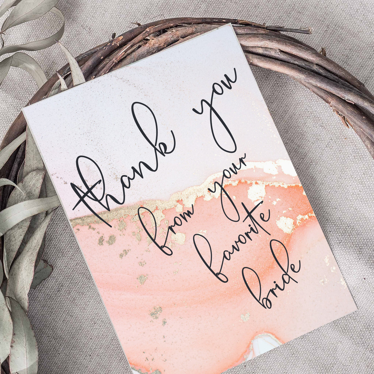Count boxed wedding thank you card set with matching envelopes and abstract marbled card front.