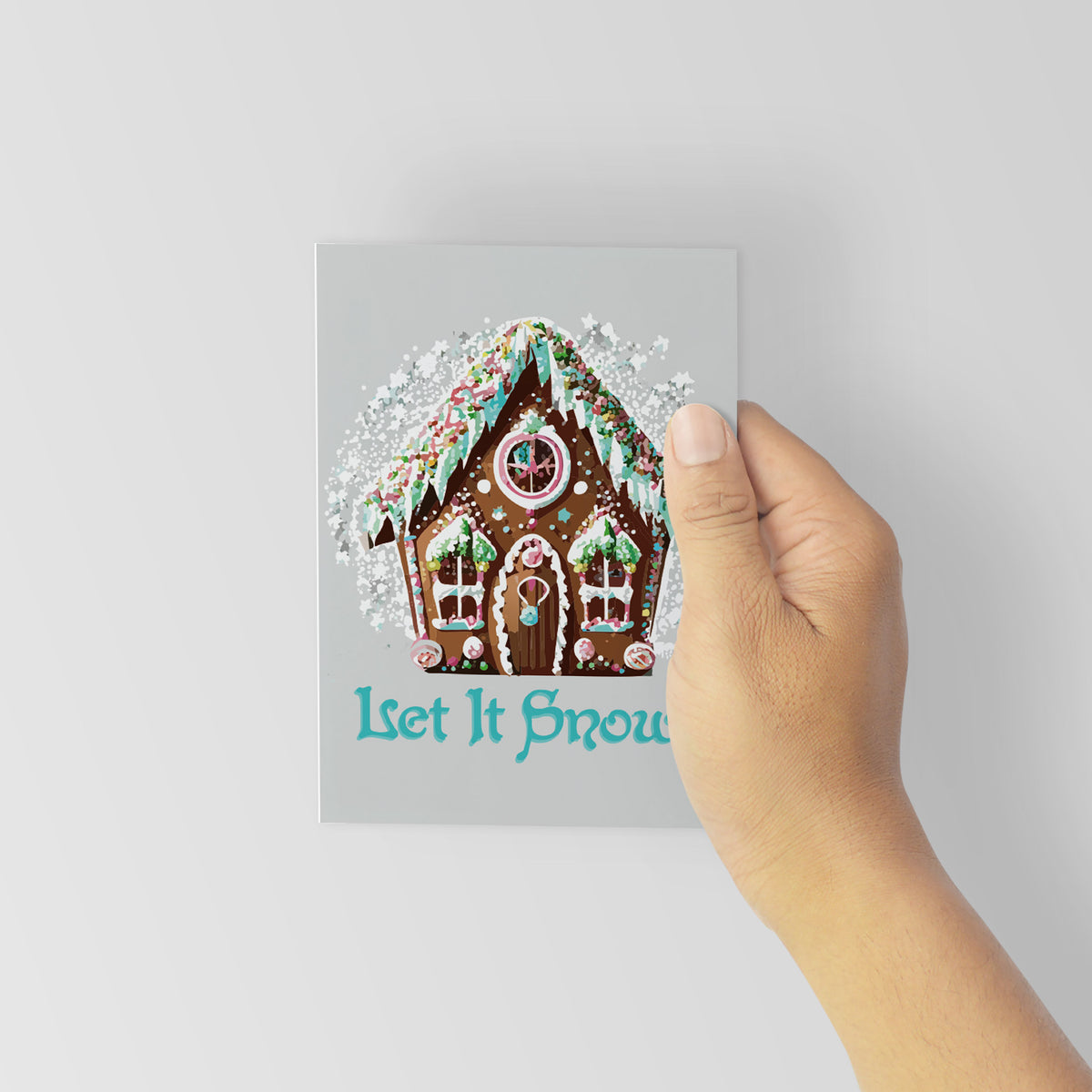 Retro Blue Gingerbread House Christmas Cards, Set of 24