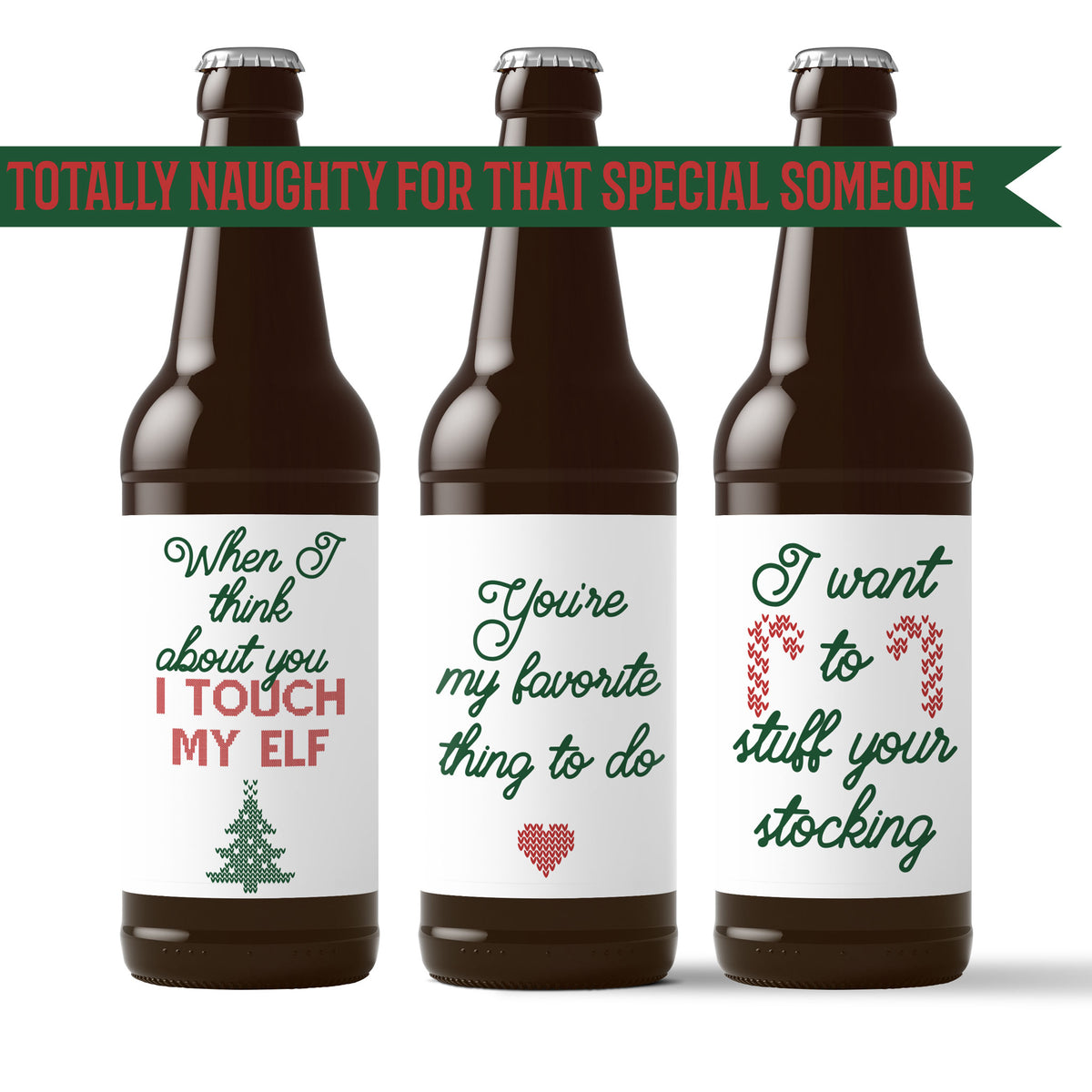 Naughty Christmas Beer Labels for Her, Pack of 6