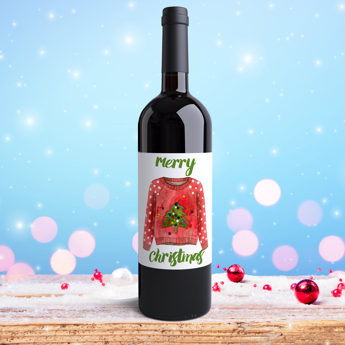 Ugly Christmas Sweater Wine Labels, Pack of 4