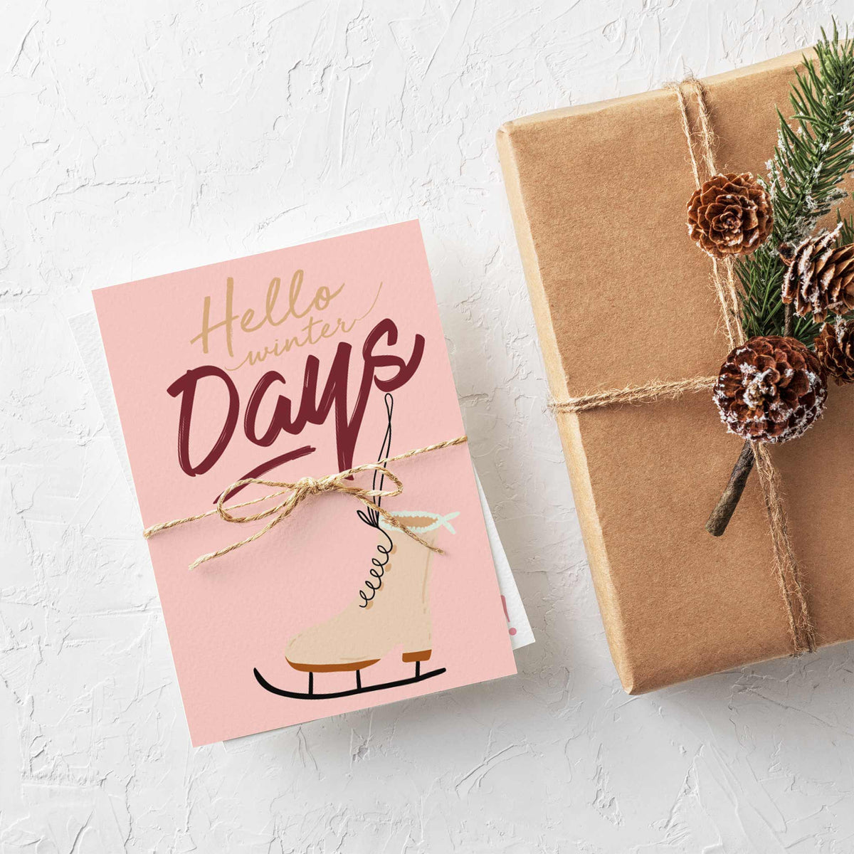 Holiday card set with 12 designs, two of each, on pastel color-block backgrounds in pink, coral, white, and magenta.