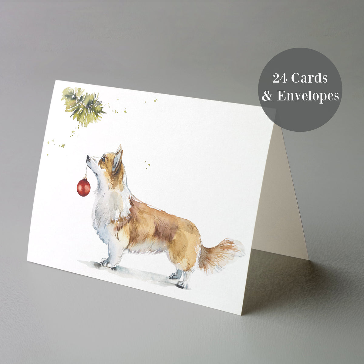 Christmas Corgi Greeting Cards, Set of 24