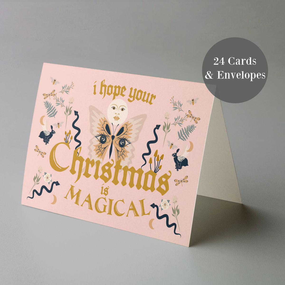 Magical Celestial Boho Christmas Greeting Cards, Set of 24