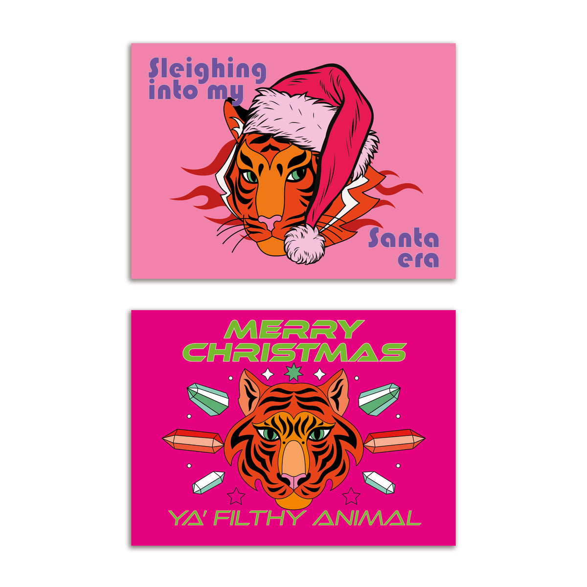 Retro Tiger Christmas Cards, Set of 24