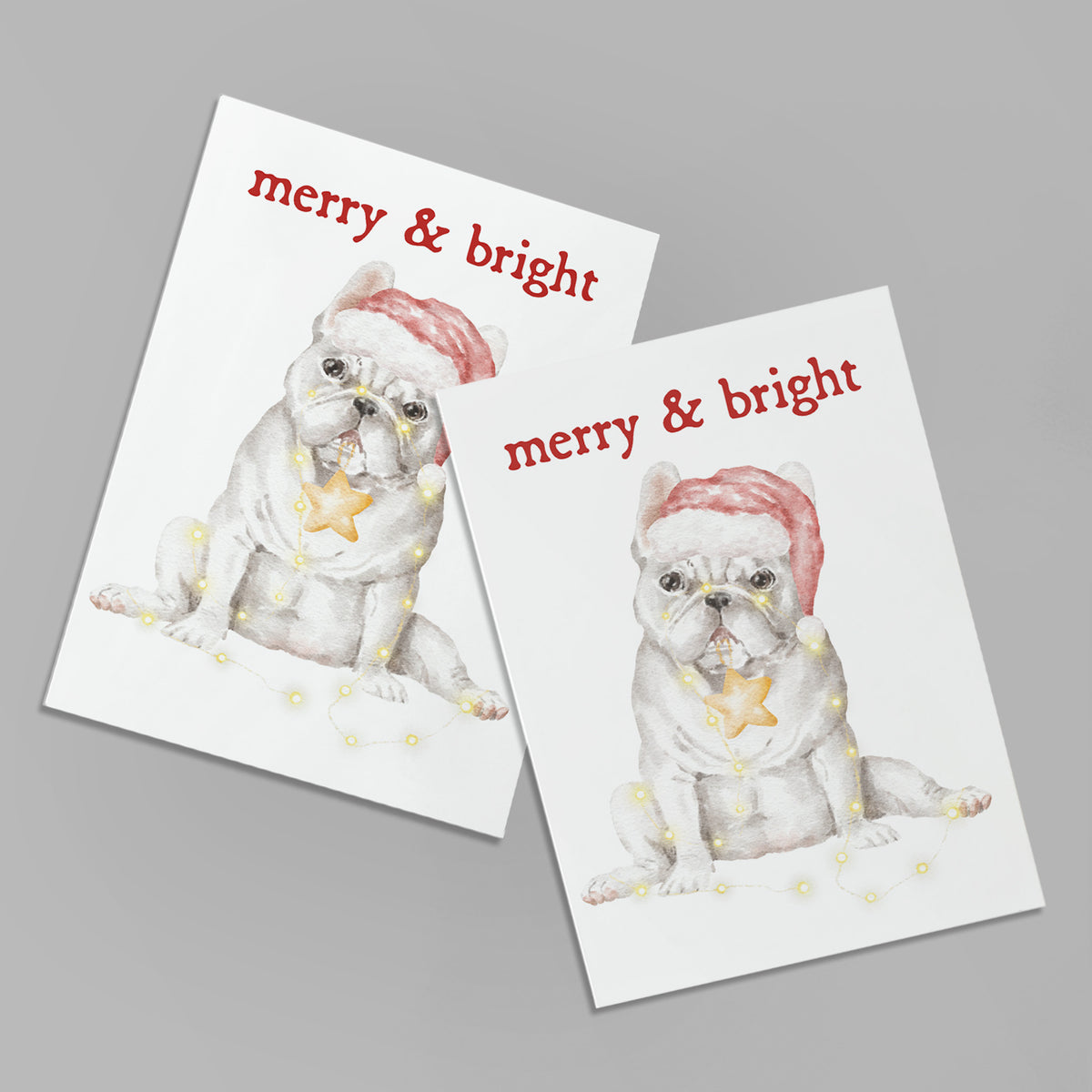 Merry and Bright French Bulldog Holiday Greeting Cards, Set of 24