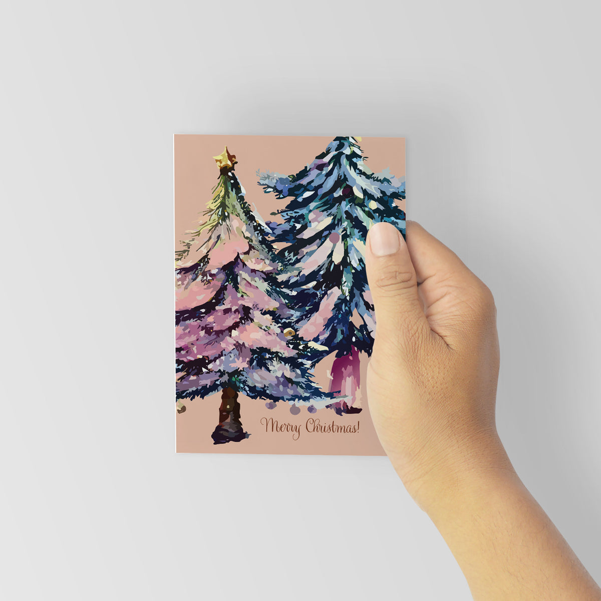 Pastel Snowy Christmas Tree Greeting Cards, Set of 24