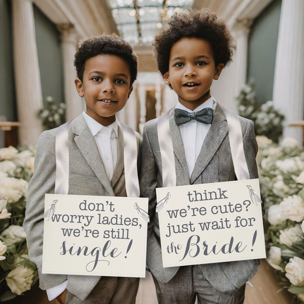 Think We're Cute, Just Wait for the Bride and Don't Worry Ladies, We're Still Single Signs