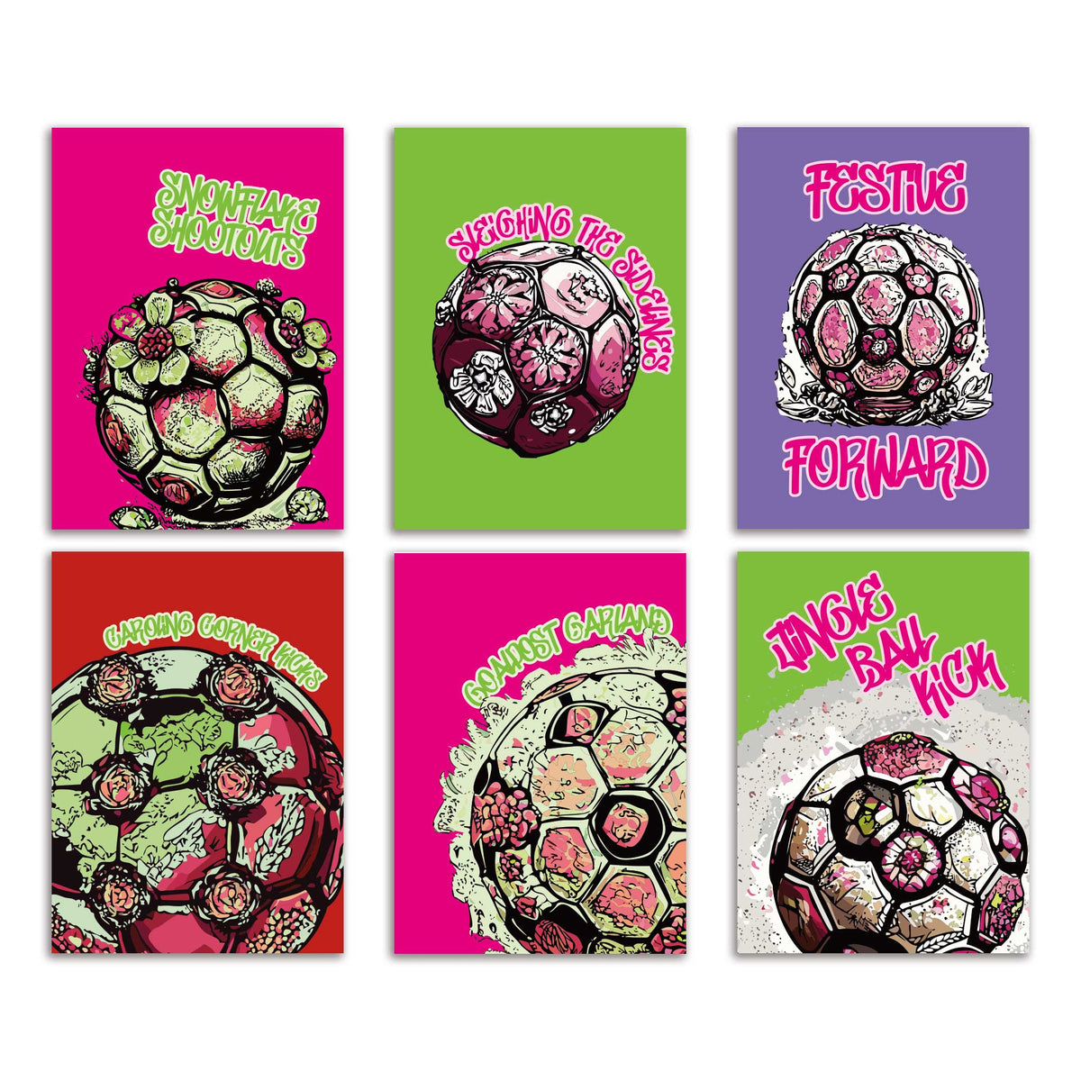 Floral Soccer Christmas Greeting Cards, Set of 24