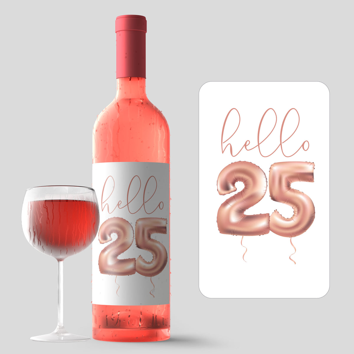 Rose Gold Balloon 25th Birthday Wine Labels, Pack of 4