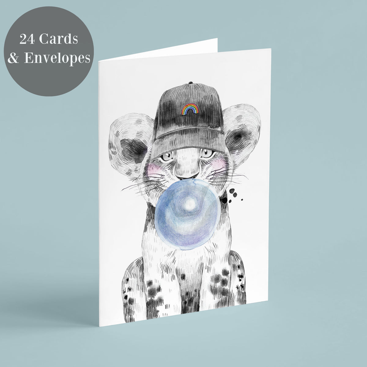 Bubble Gum Baby Animal Greeting Cards, Set of 24