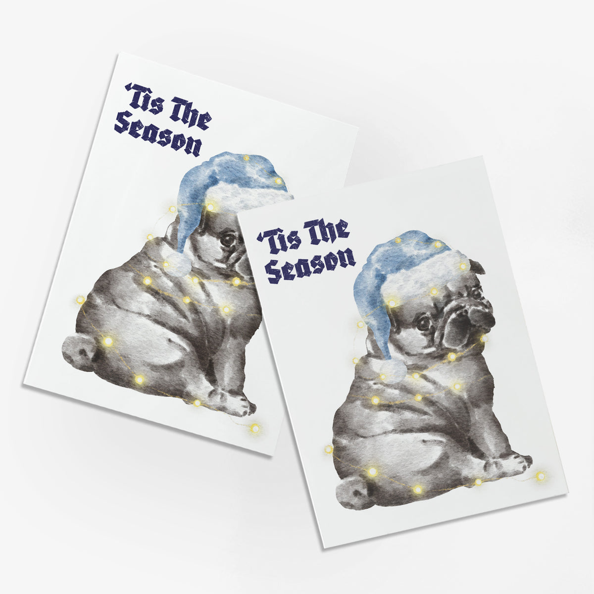 'Tis The Season Pug Greeting Cards, Set of 24