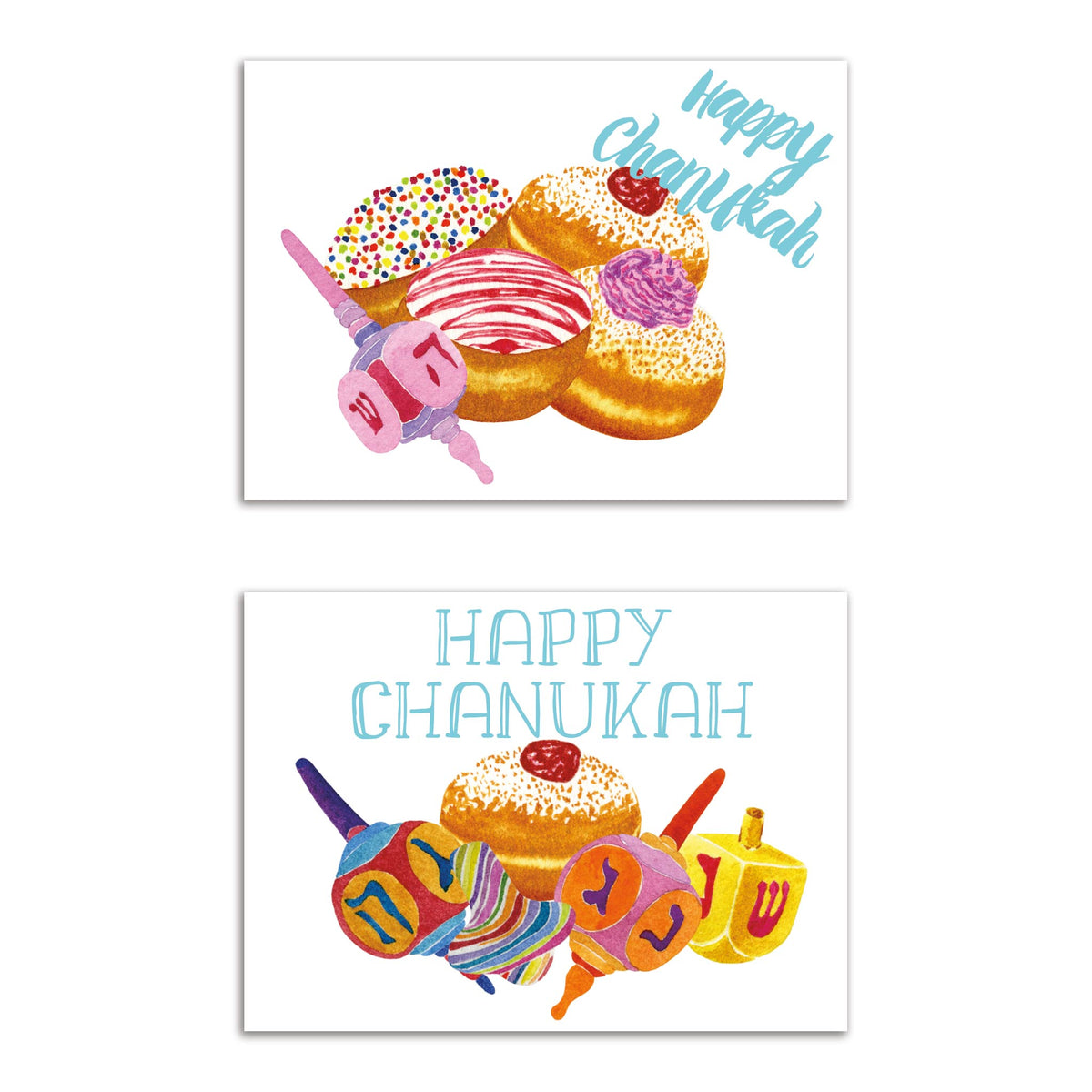 Sufganiyot and Dreidel Happy Chanukah Greeting Cards, Set of 24