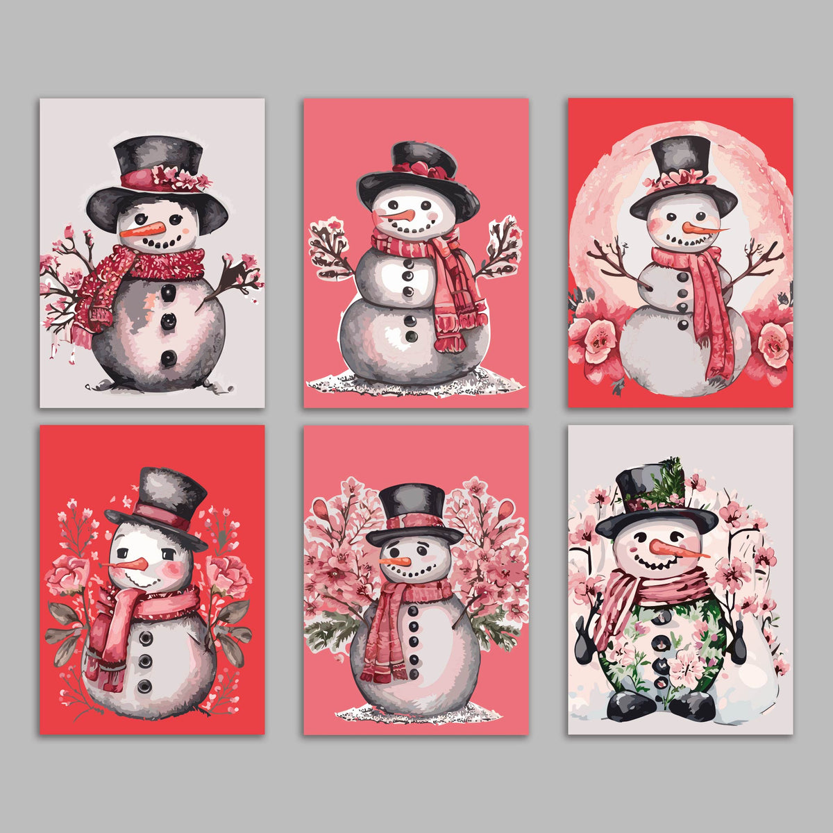 Snowmen and Snow Ladies Holiday Greeting Cards, Set of 24