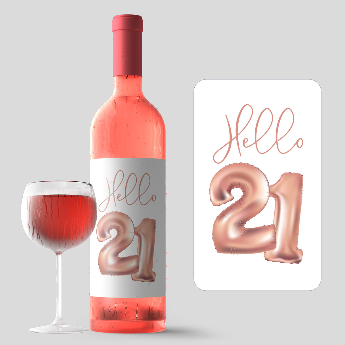 Rose Gold Balloon 21st Birthday Wine Labels, Pack of 4