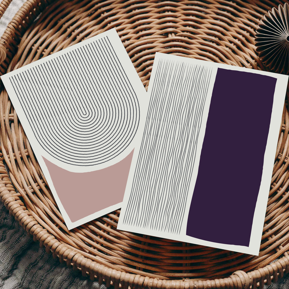Boxed set of 24 blank cards featuring modern geometric line and color block patterns.
