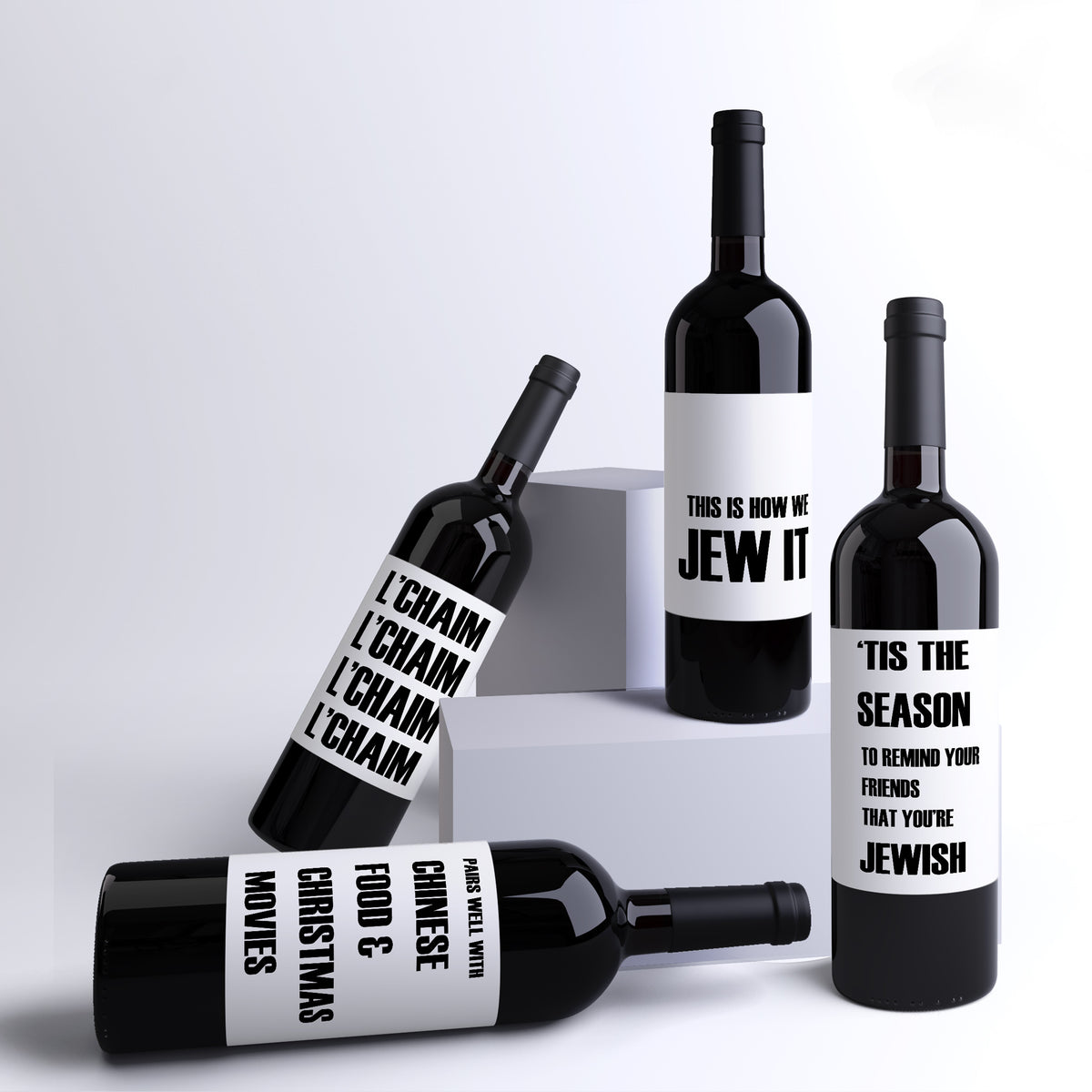 Jewish Christmas Survival Wine Labels, Pack of 4