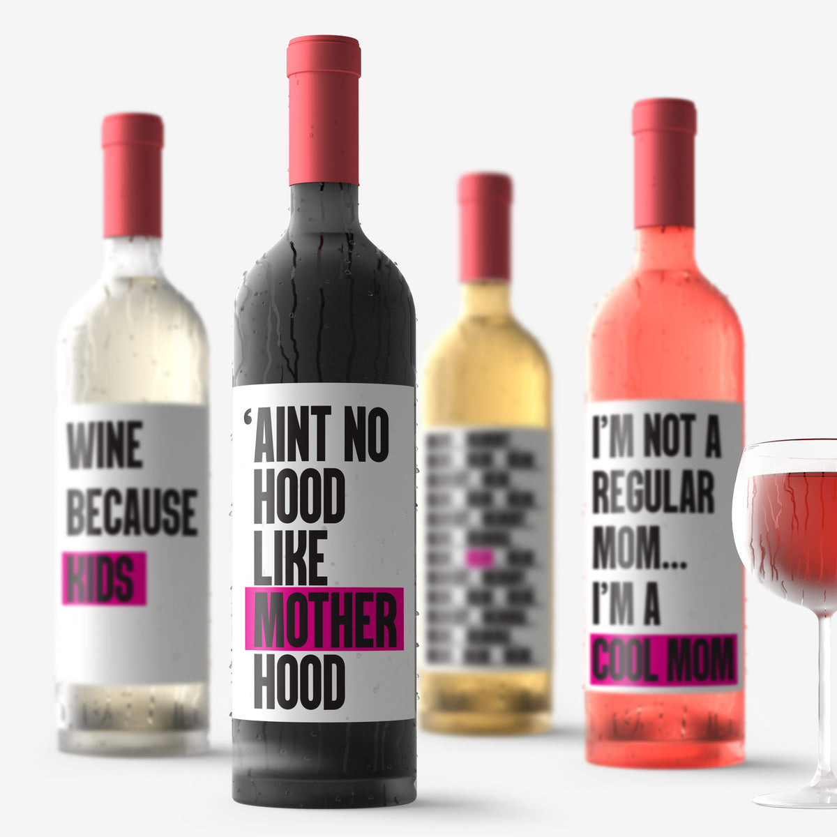 Funny Mom Life Wine Labels, Pack of 4