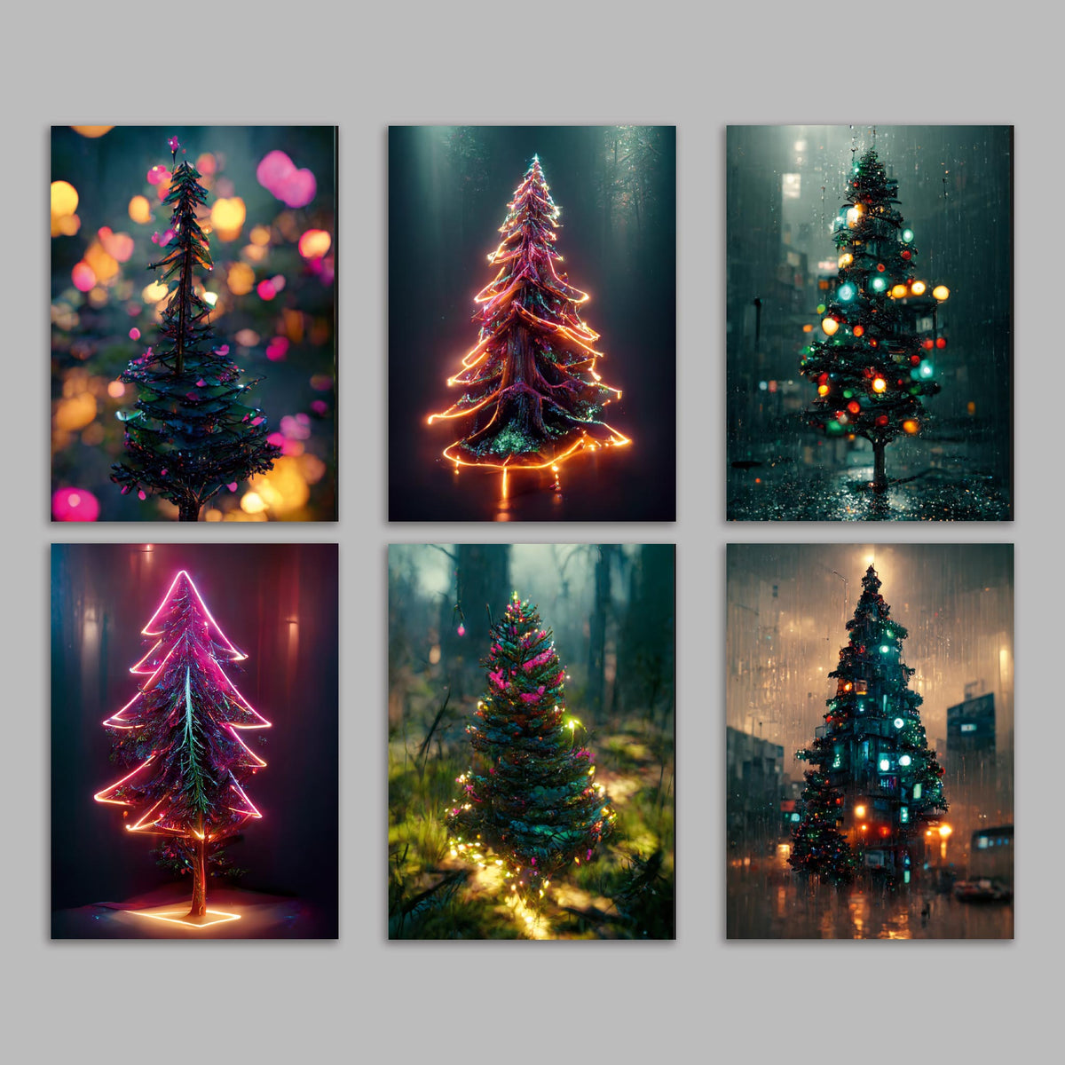 Modern Christmas Tree Greeting Cards, Set of 24