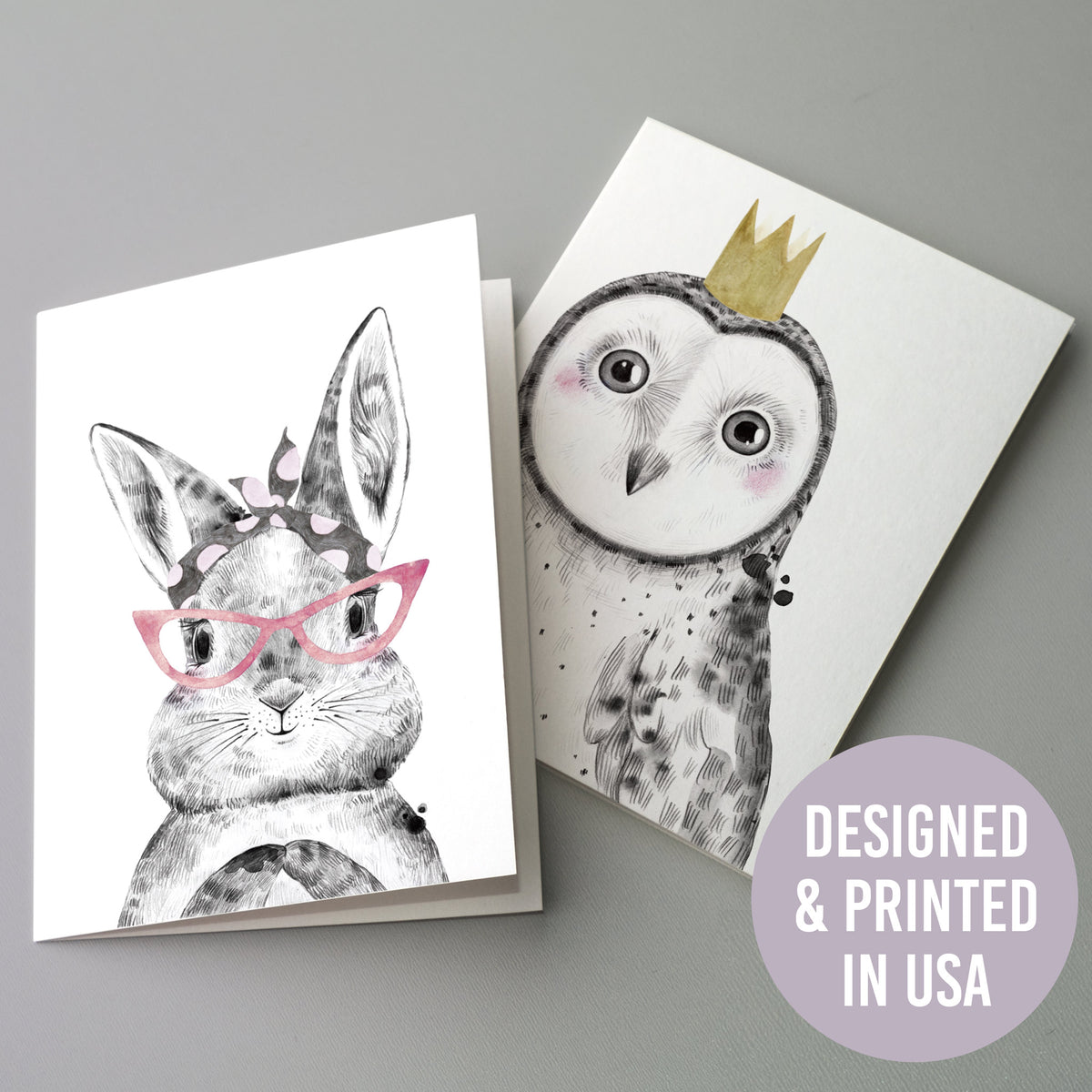 Baby Animal Greeting Cards, Set of 24