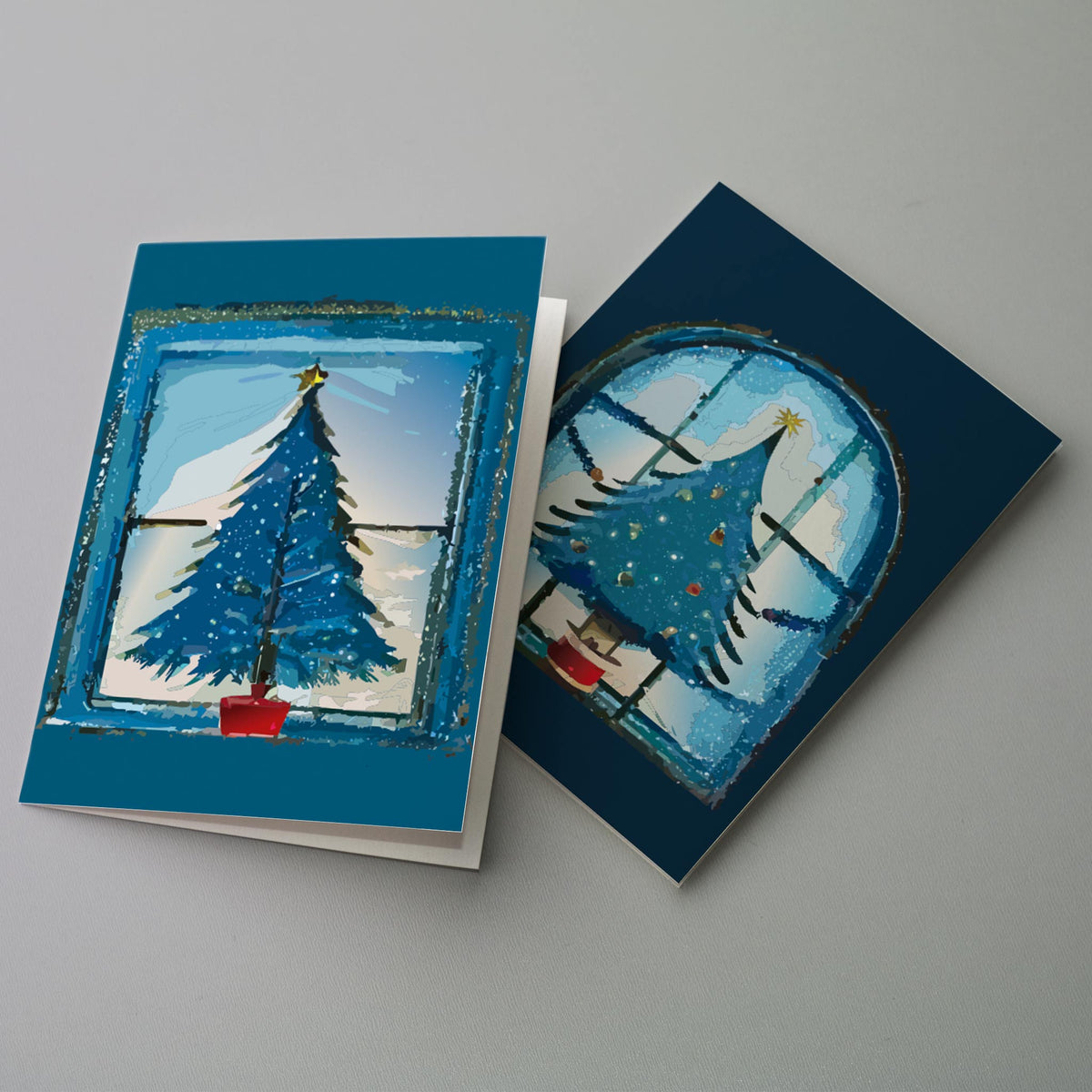 Retro Christmas Tree Holiday Window Cards, Set of 24