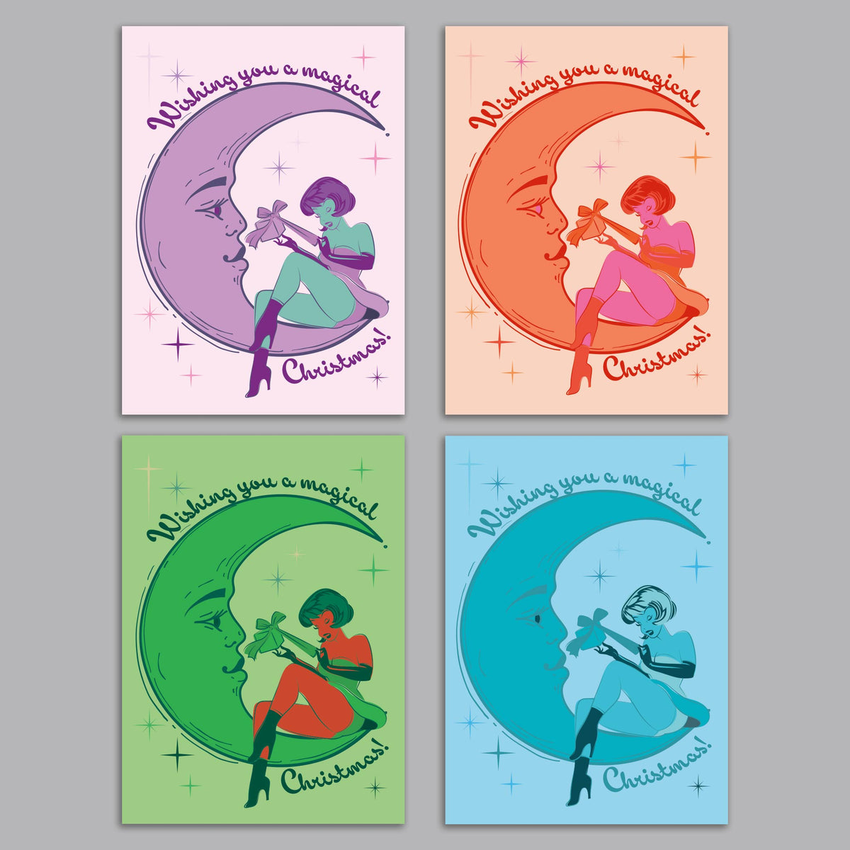 Pinup Moon Christmas Greeting Cards, Set of 24