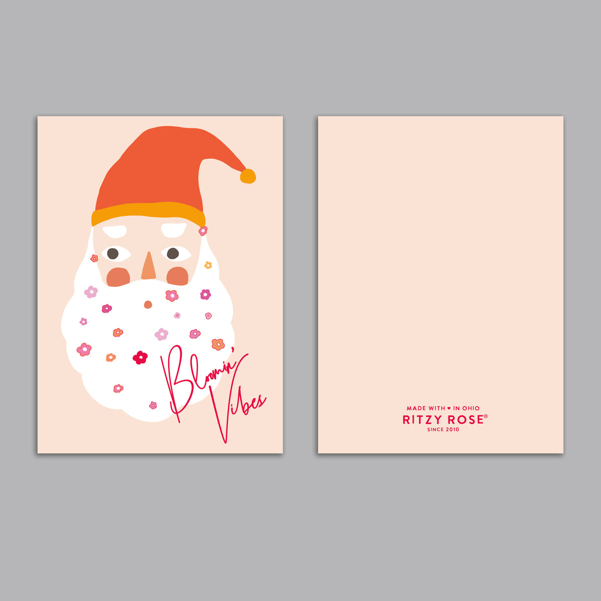 Bloomin' Vibes Floral Beard Santa Christmas Cards, Set of 24