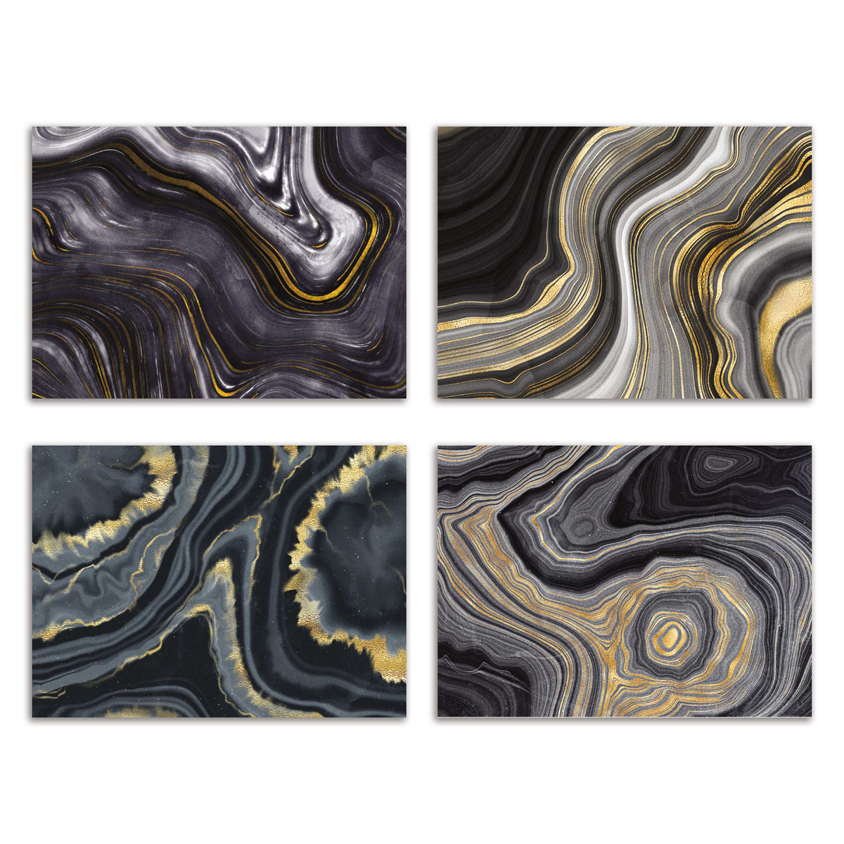 Agate Black and Gold Blank Greeting Cards, Set of 24