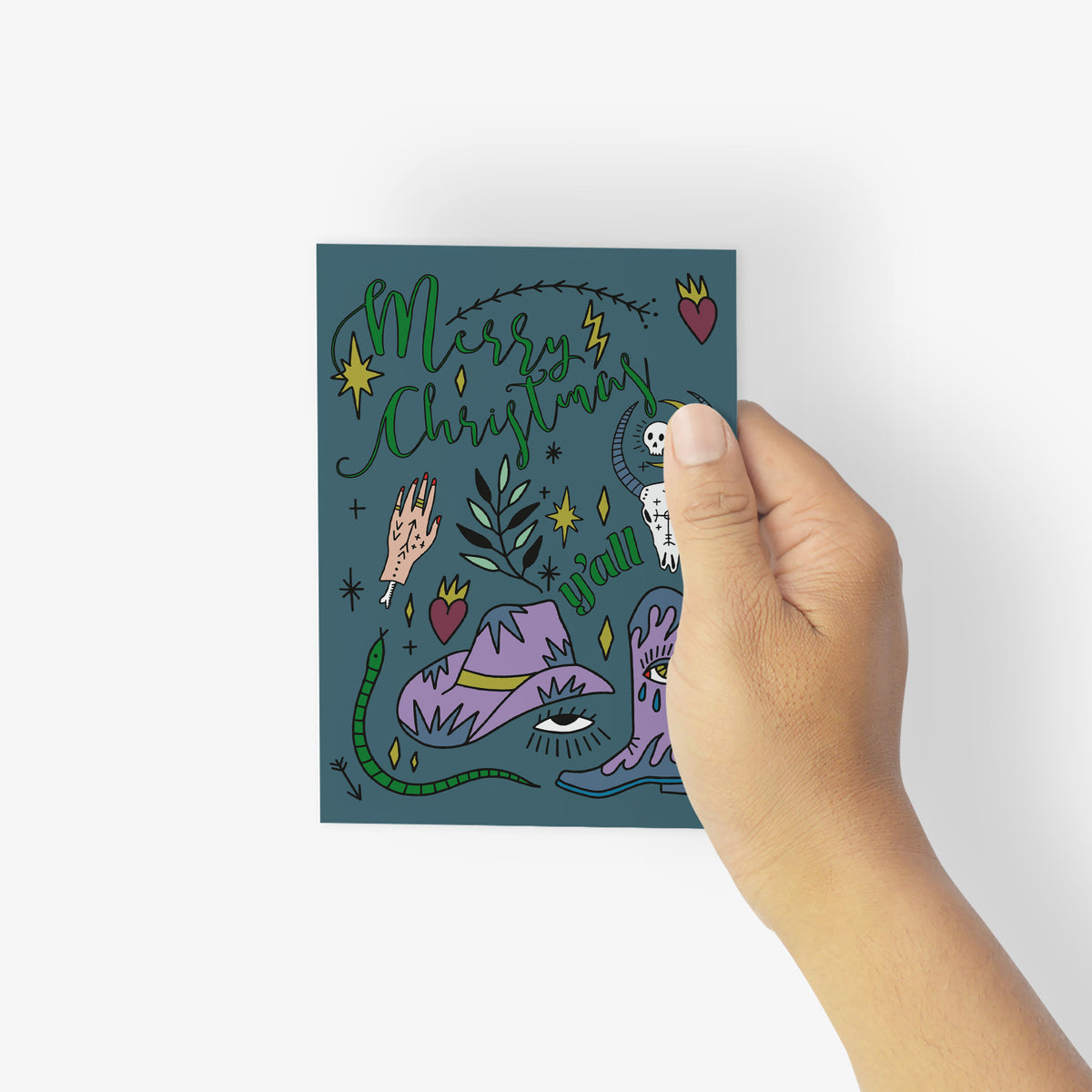 Witchy Western Christmas Greeting Cards, Set of 24