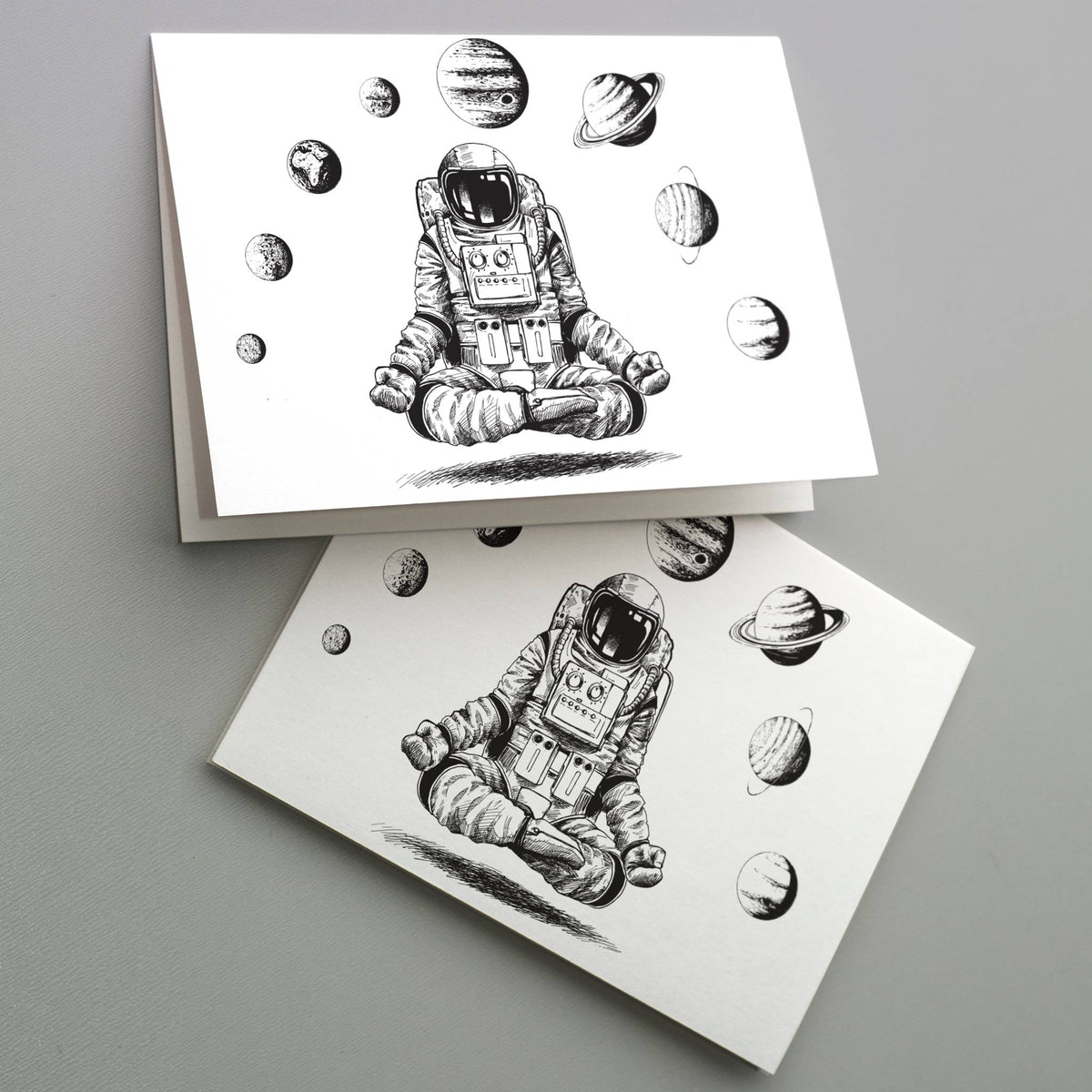 Meditating Astronaut Greeting Cards, Set of 24