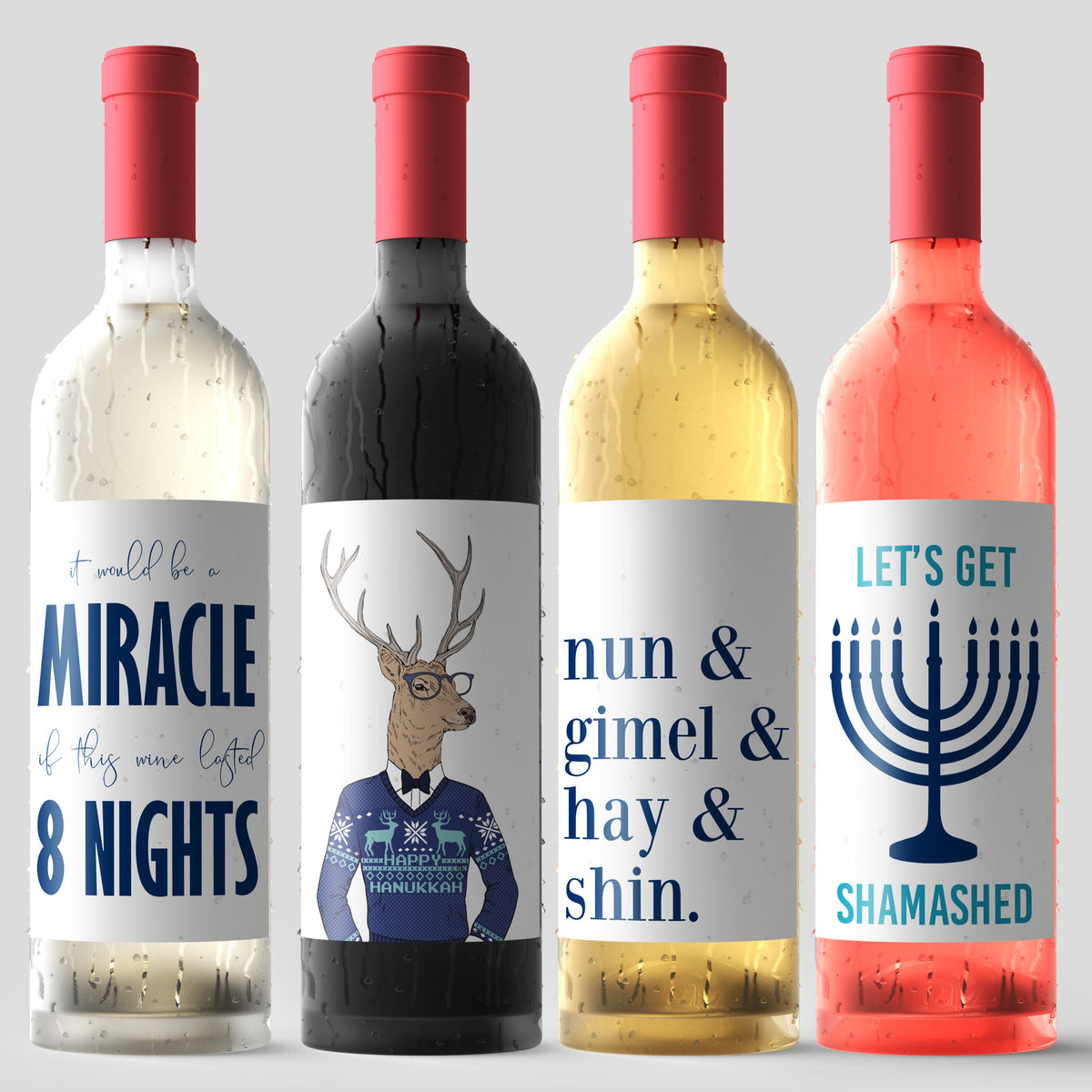 Funny Hanukkah Wine Labels, Pack of 8
