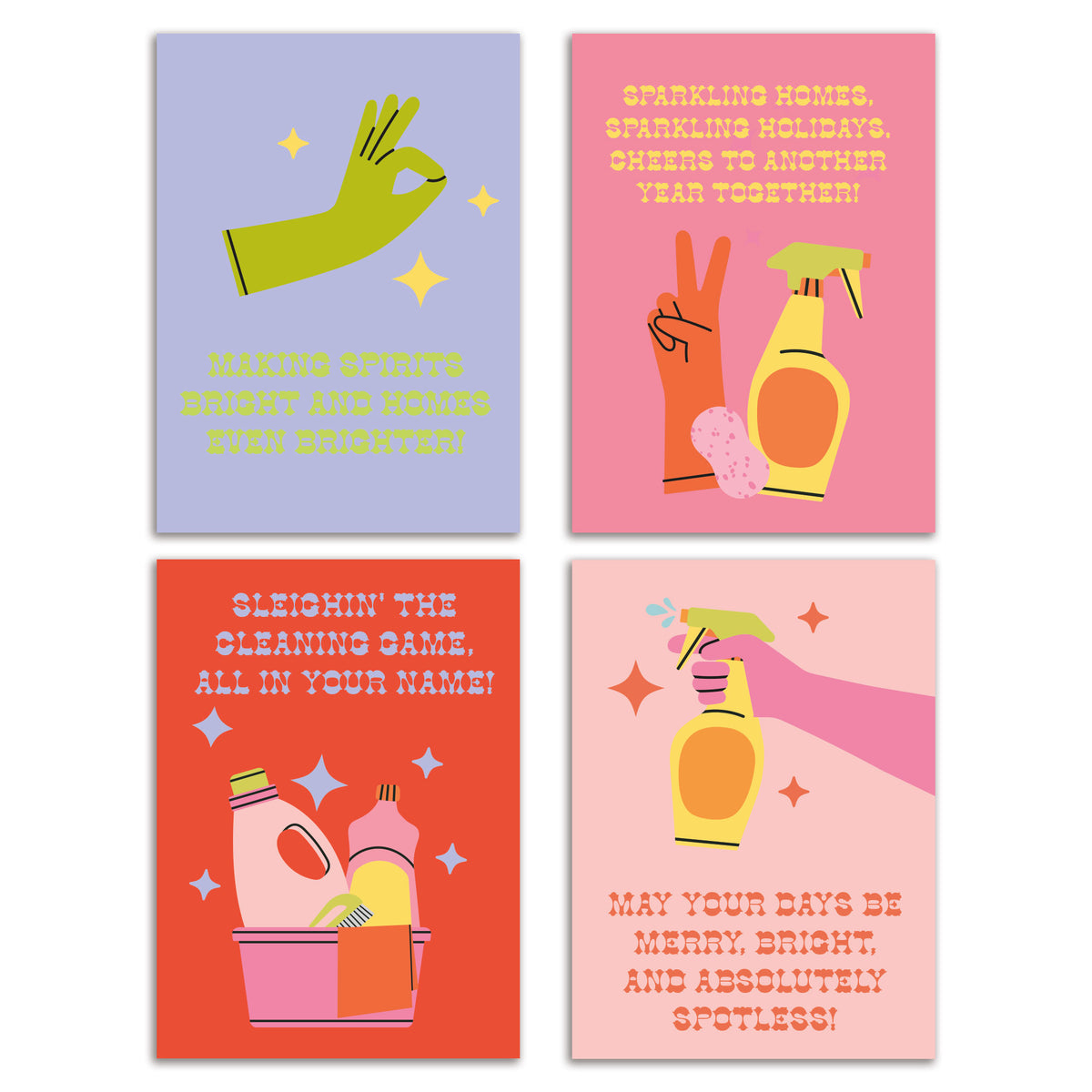 Cleaning Themed Christmas Greeting Cards, Set of 24