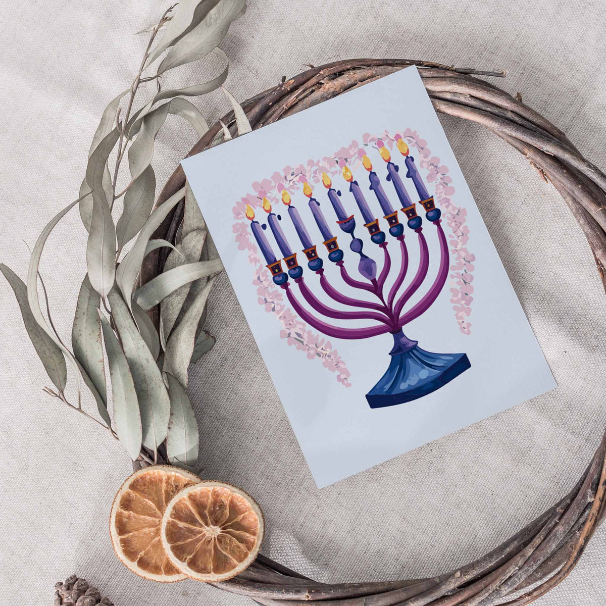 Blooming Menorahs Hanukkah Greeting Cards, Set of 24