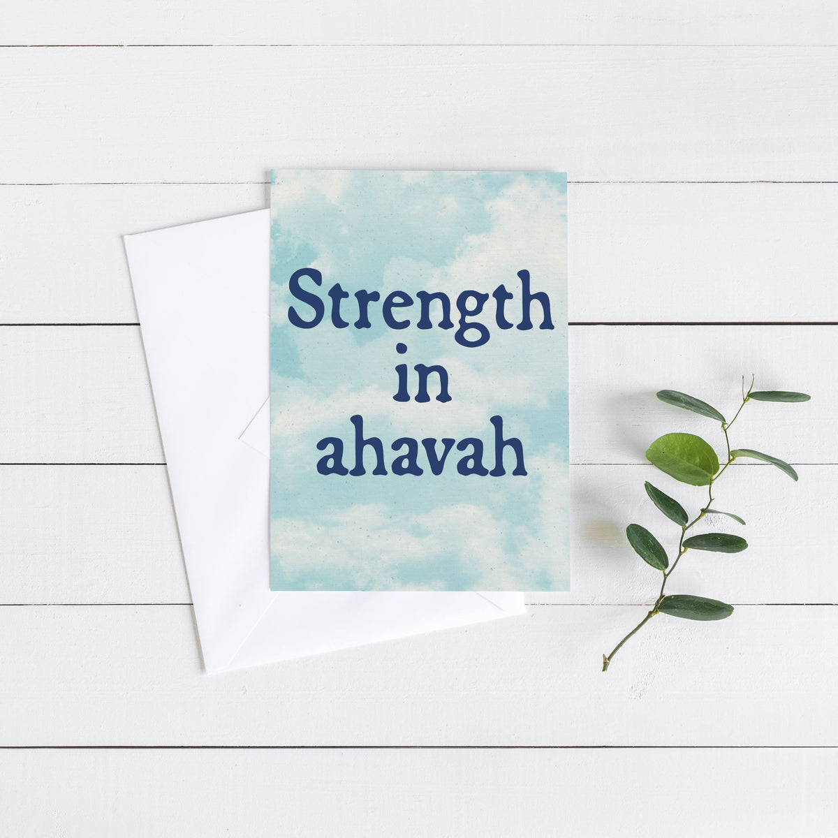 Flat cards featuring pastel cloud backgrounds and lowercase phrases with Jewish themes.