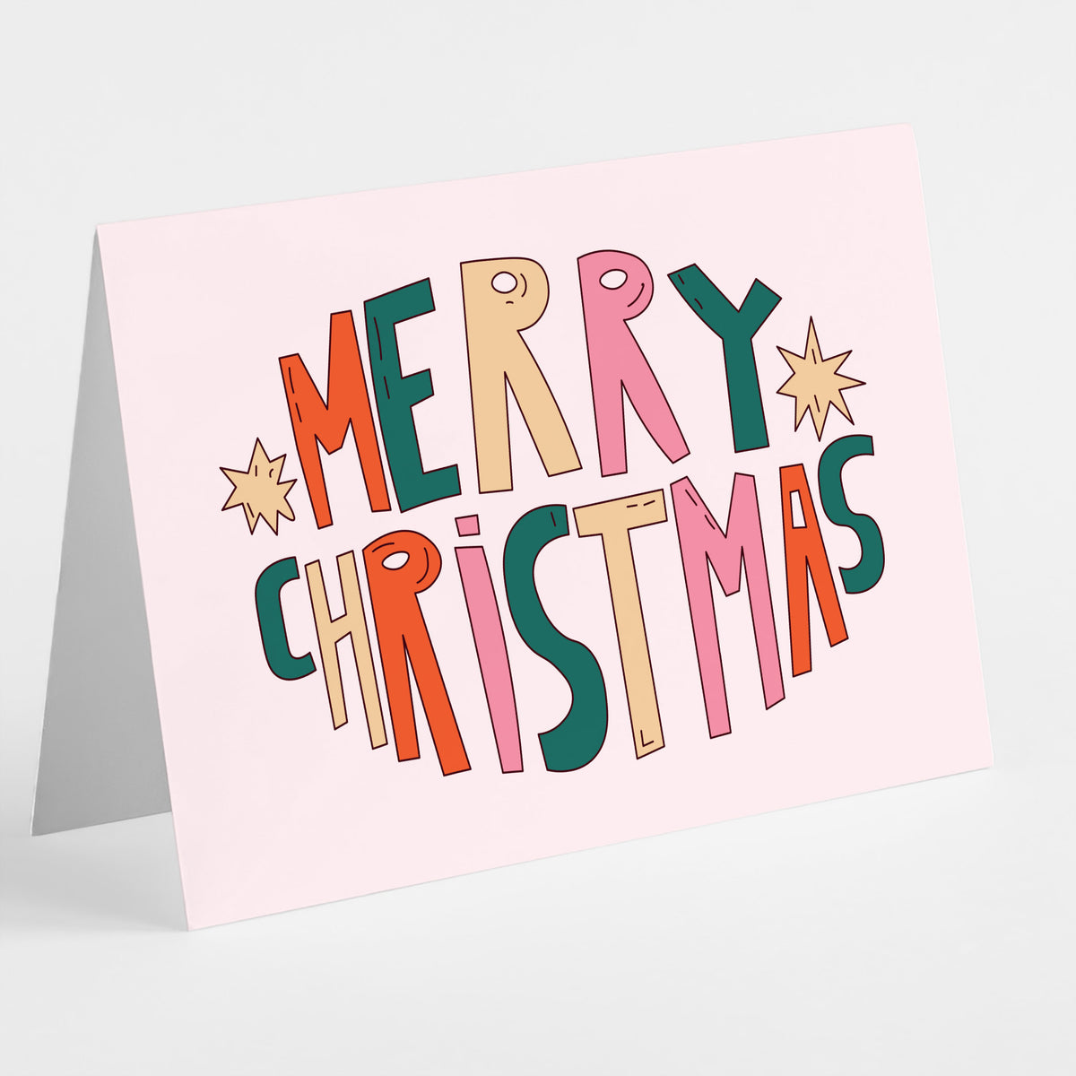 Boho Merry Christmas Greeting Cards, Set of 24