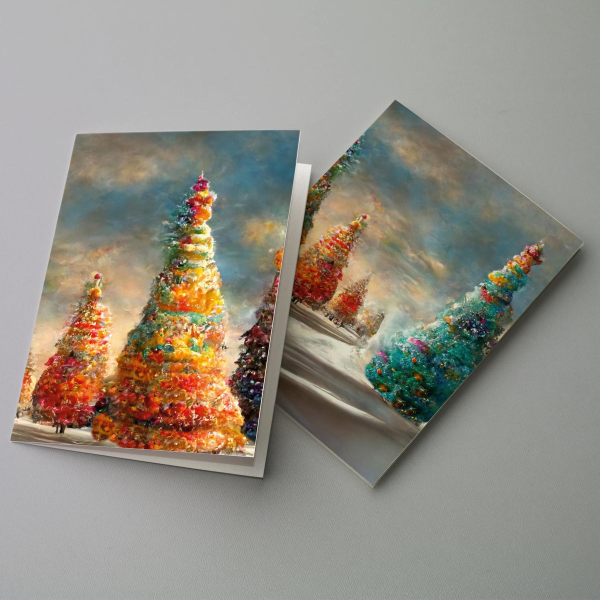 Magical Snowy Rainbow Christmas Tree Greeting Cards, Set of 24
