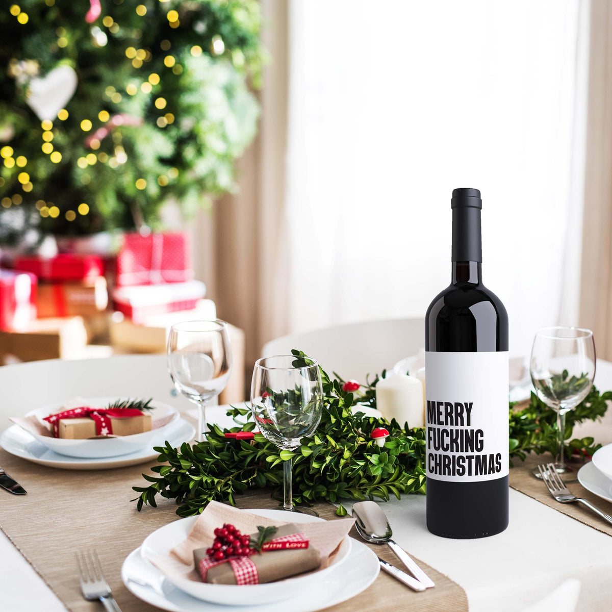 Merry F'n Christmas Wine Labels, Pack of 4