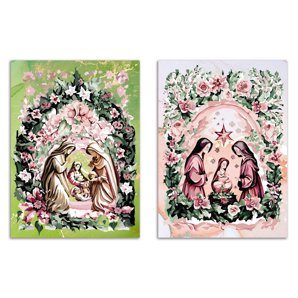 Floral Nativity Christmas Greeting Cards, Set of 24