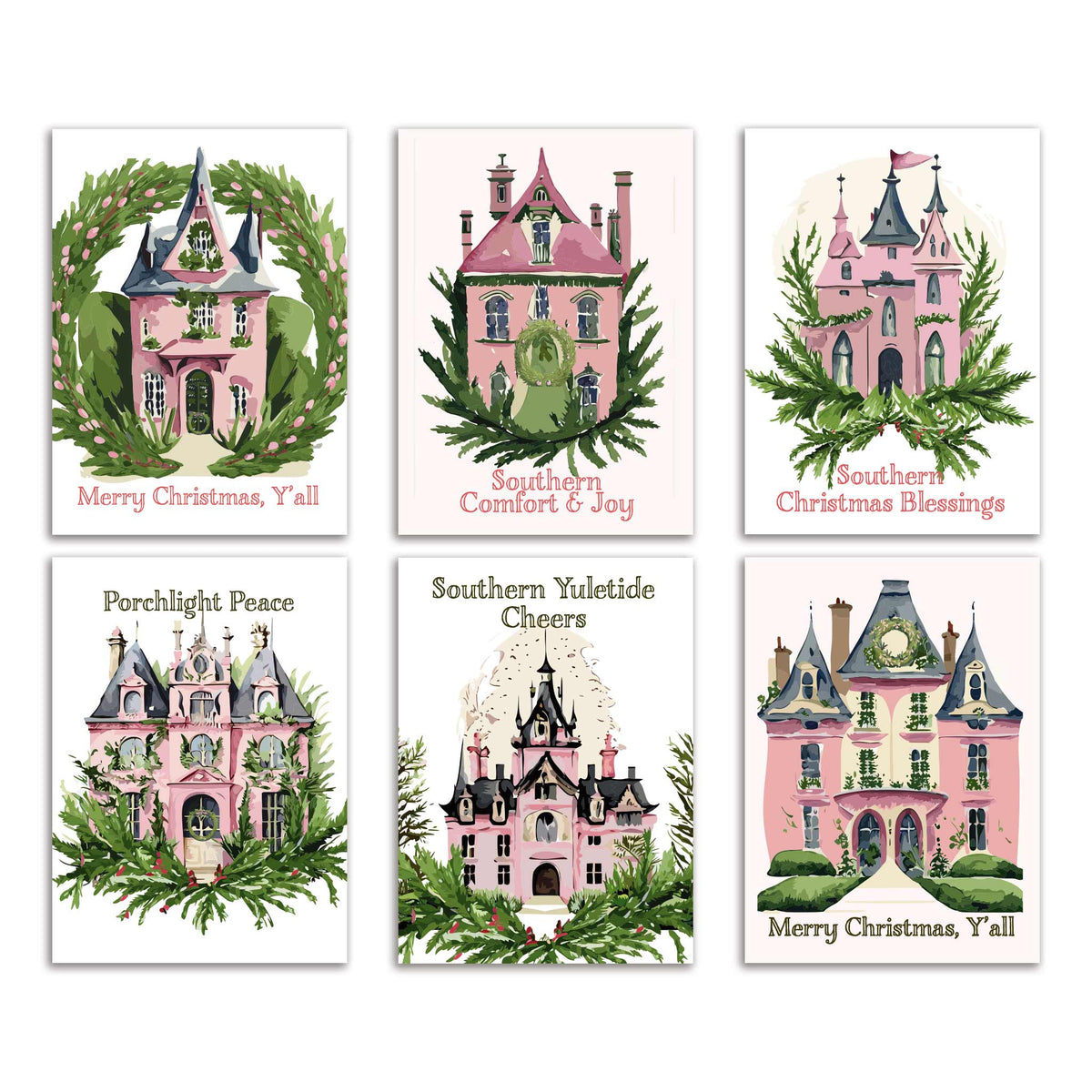 Southern Christmas Greeting Cards, Set of 24