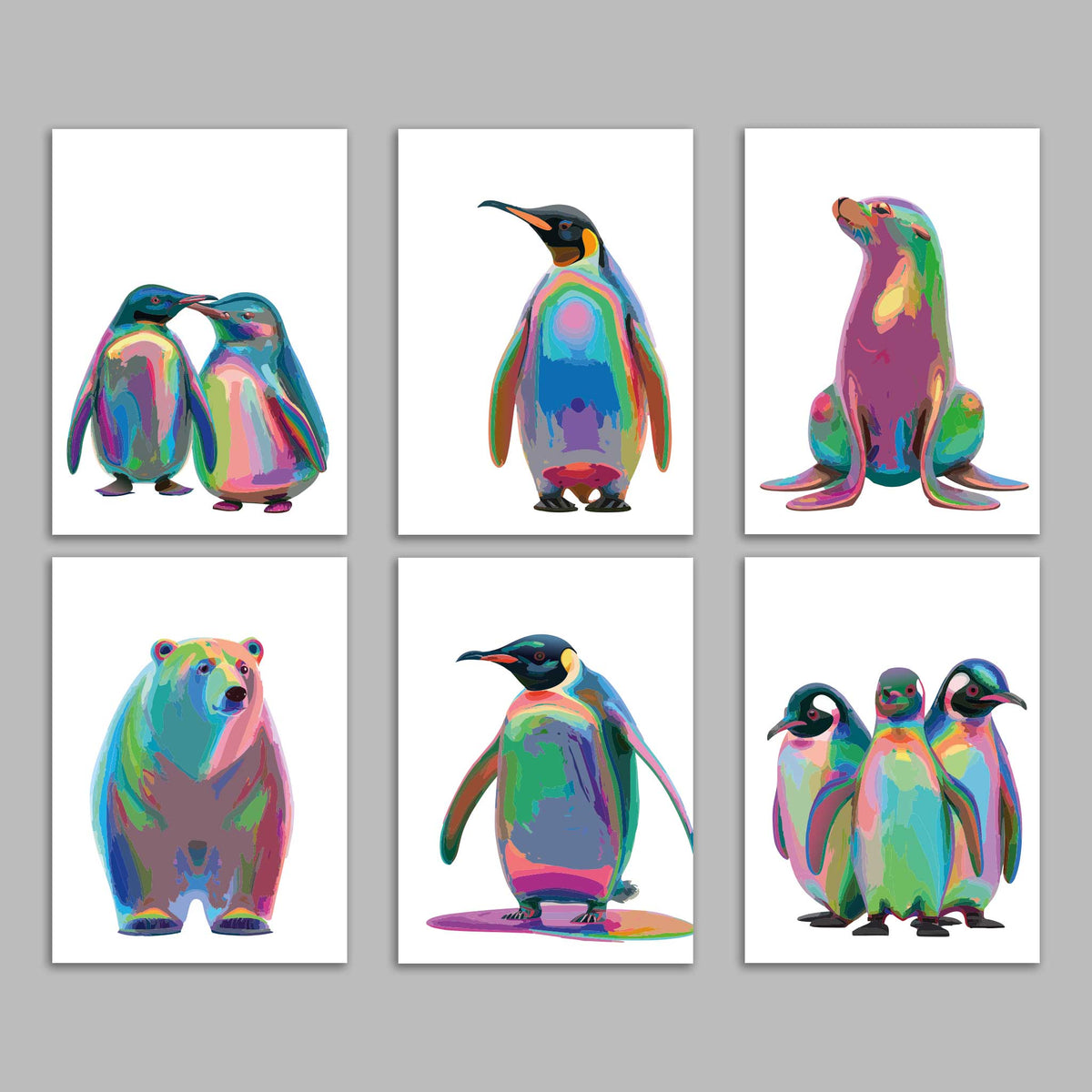 Minimalist Arctic Animals Winter Cards, Set of 24