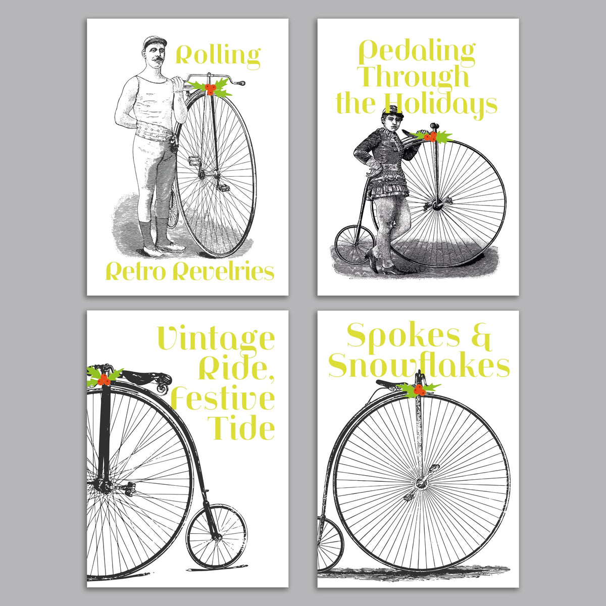 Nostalgic Bicycle Christmas Greeting Cards, Set of 24
