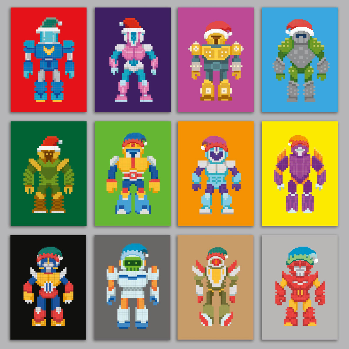 Pixelated Robot Christmas Cards, Set of 24