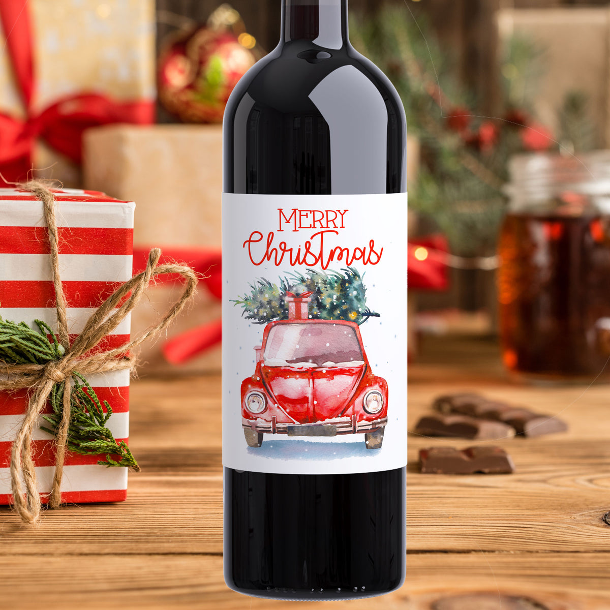 Vintage Truck Merry Christmas Wine Labels, Pack of 4