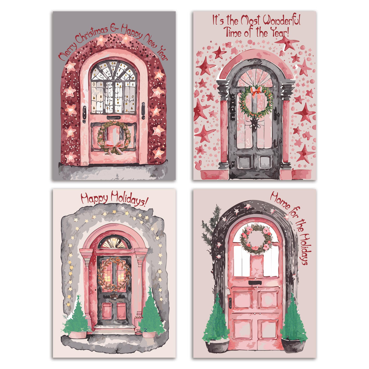 Nostalgic Christmas Front Door Greeting Cards, Set of 24