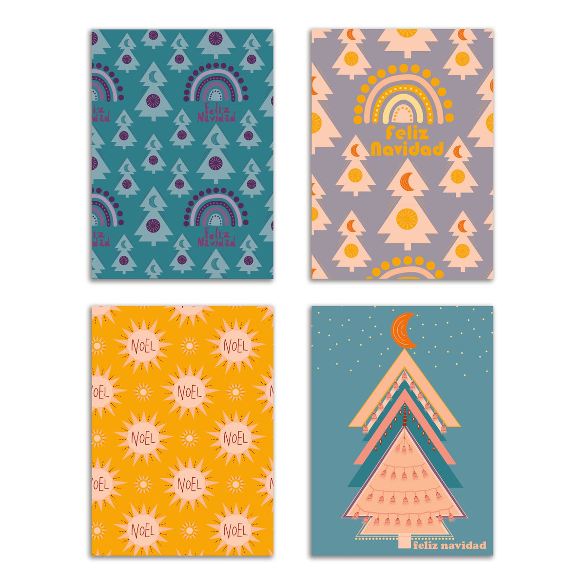 Boho Feliz Navidad Greeting Cards, Set of 24