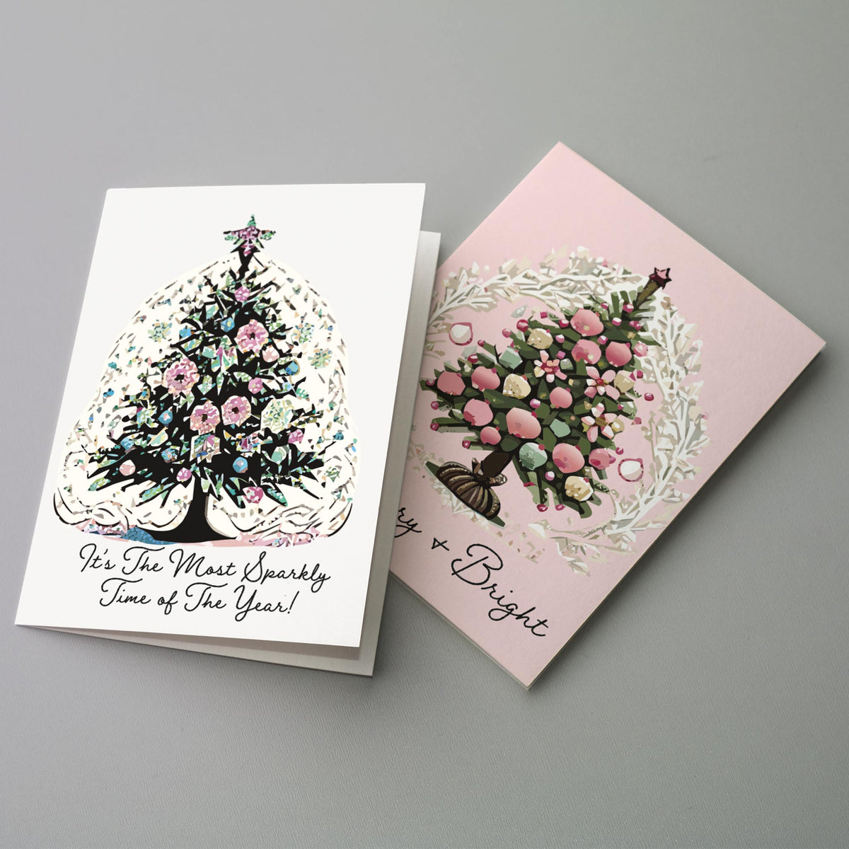 Floral Christmas Tree Greeting Cards, Set of 24
