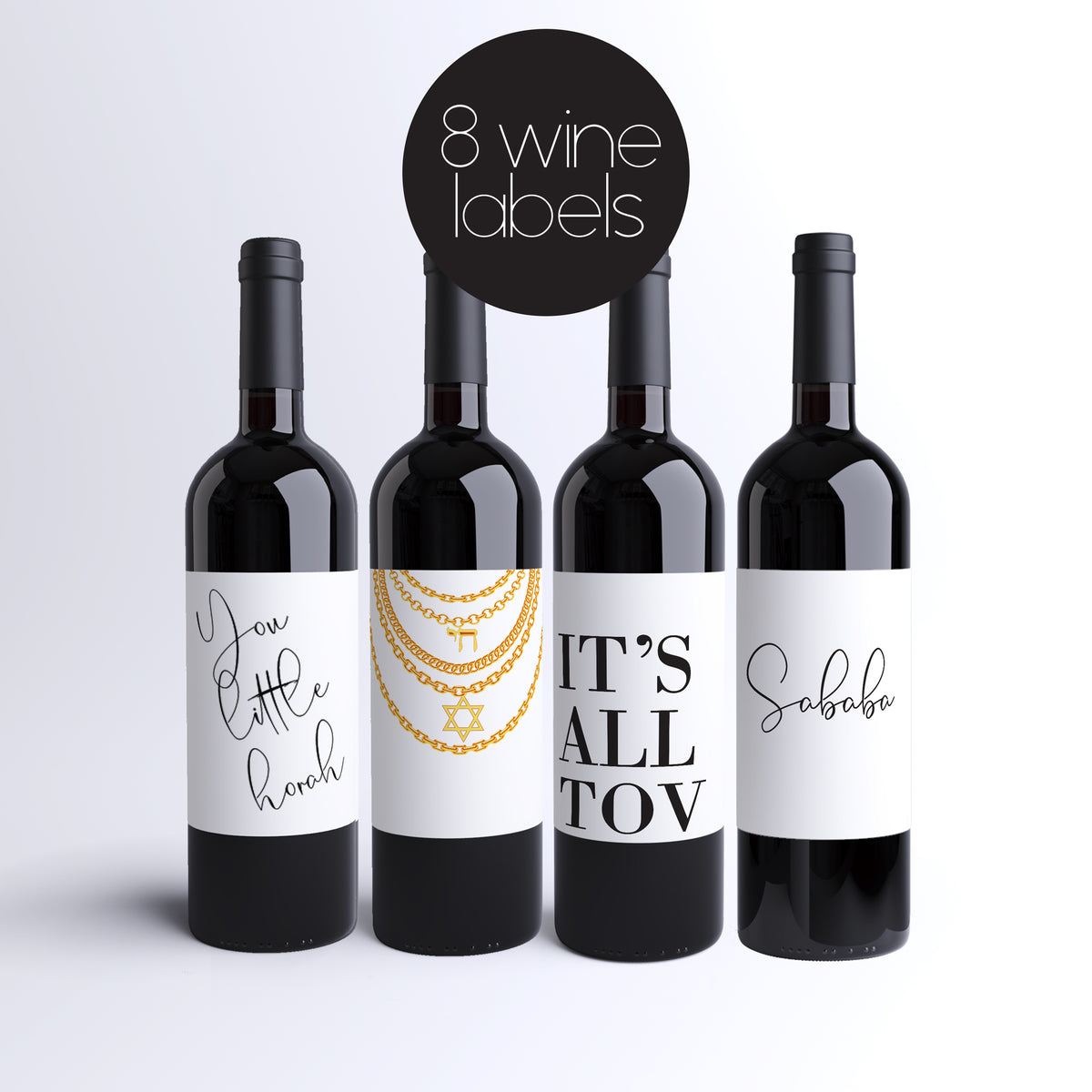 Funny Jewish Wine Labels, Pack of 8