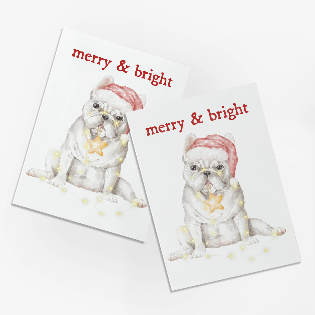 Merry and Bright French Bulldog Holiday Greeting Cards, Set of 24