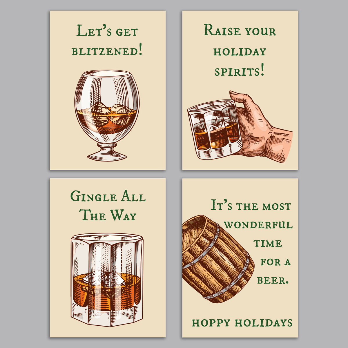 Old Timey Bar Christmas Drinking Cards, Set of 24