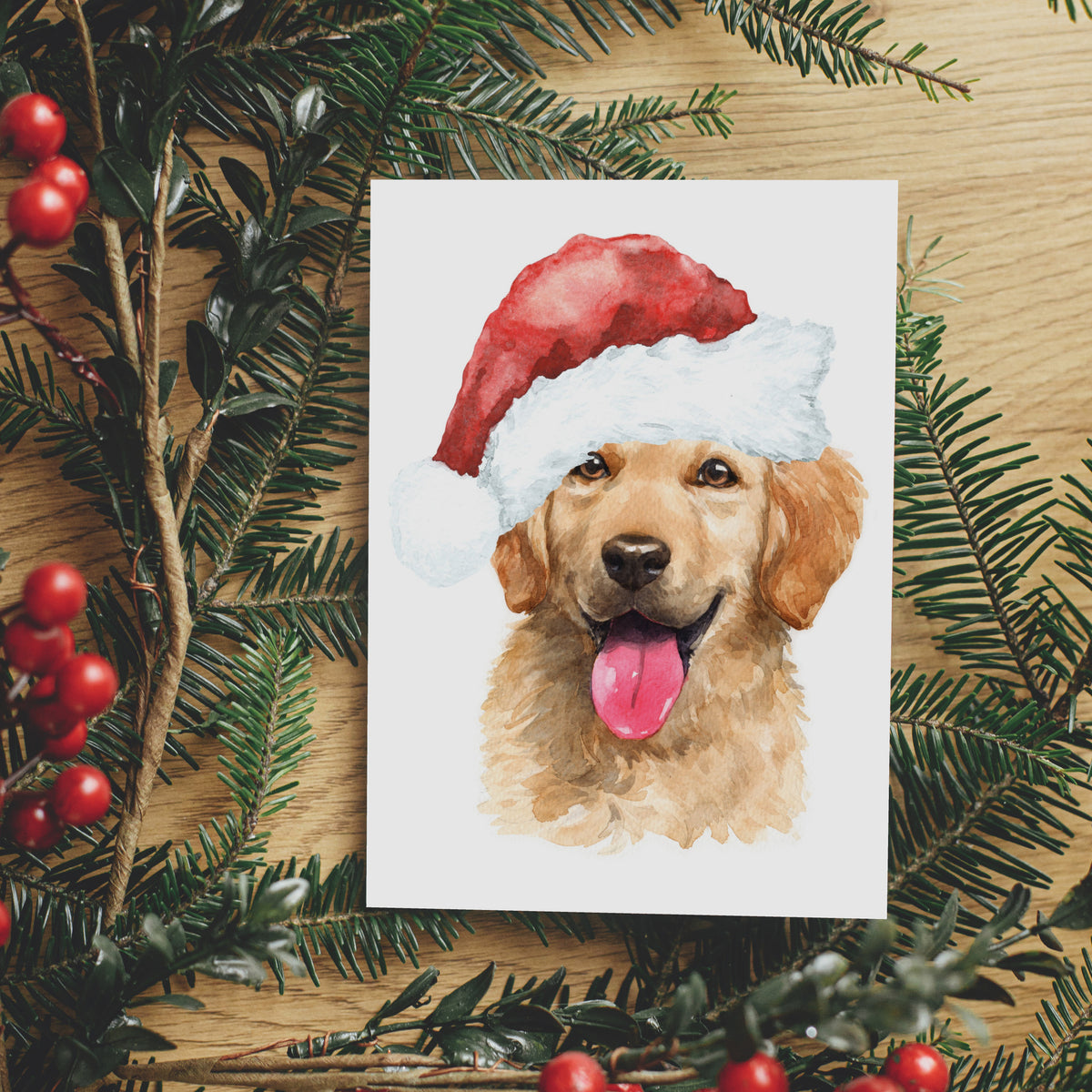 Single-design Christmas card set, 24 count, with a soft watercolor dog portrait on a white card face.